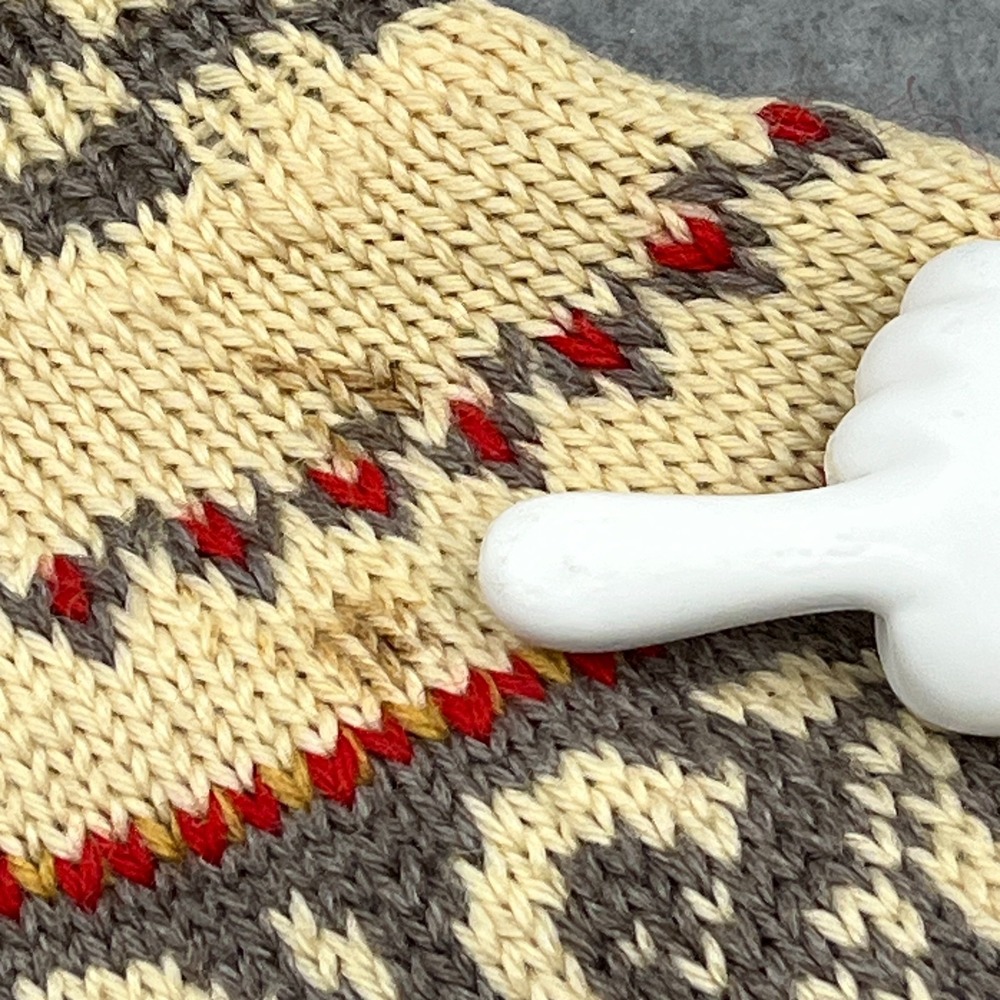 VTG Nordic Cardigan Womens Large* Norwegian Sweater Beige Fair Isle Wool Button - Picture 9 of 11
